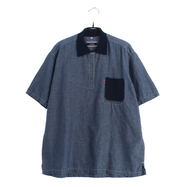 [CLOSED]   코튼+린넨 혼방 반팔 하프집업 티셔츠( MADE IN JAPAN )[SIZE : MEN 2XL]