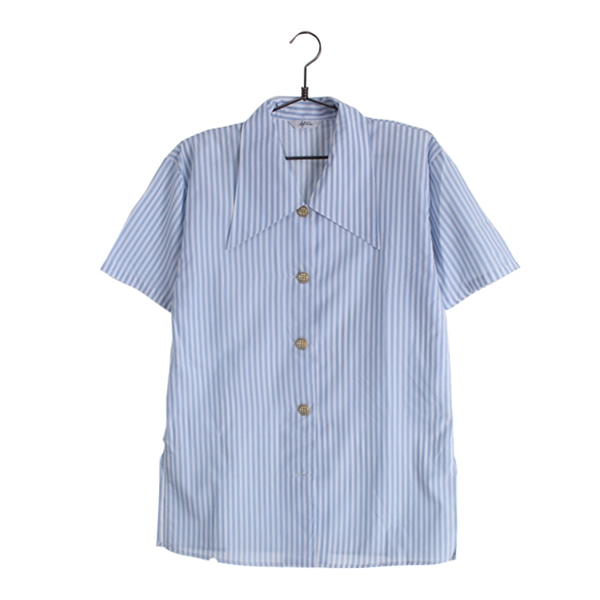 [AL,ENVI]   폴리 스트라이프 반팔 셔츠( MADE IN JAPAN )[SIZE : WOMEN XL]
