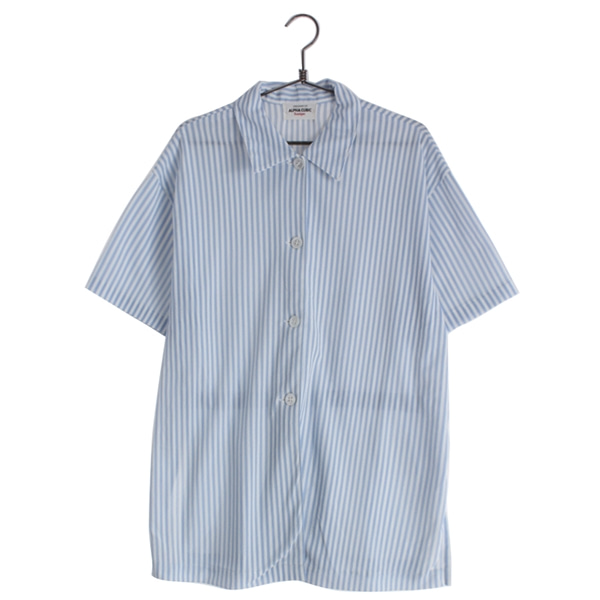 [ALPHA CUBIC]   폴리 스트라이프 반팔 셔츠( MADE IN JAPAN )[SIZE : WOMEN XL]