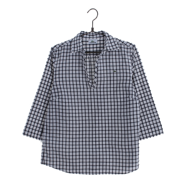 [LACOSTE]   코튼+린넨 혼방 체크 7부 셔츠( MADE IN JAPAN )[SIZE : WOMEN L]
