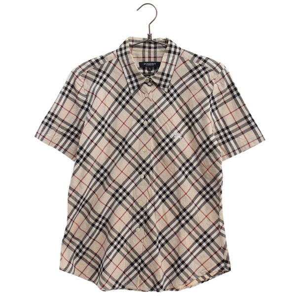 [BURBERRY]   코튼 혼방 체크 패턴 반팔 셔츠[SIZE : WOMEN L]